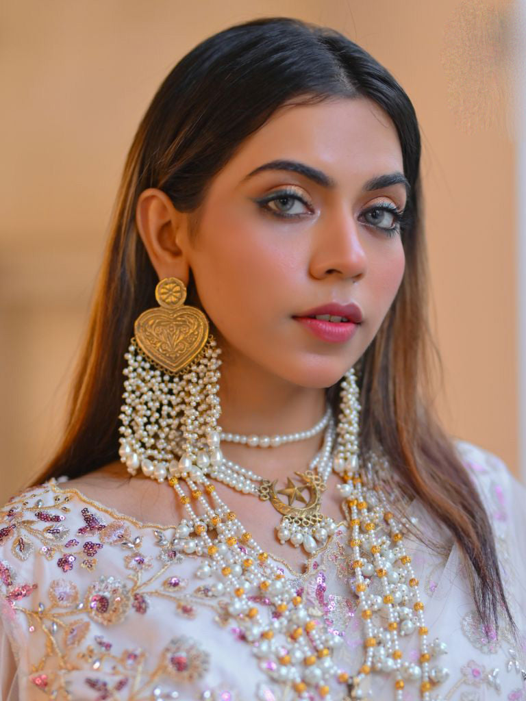 Long Pearl Golden Ear Rings